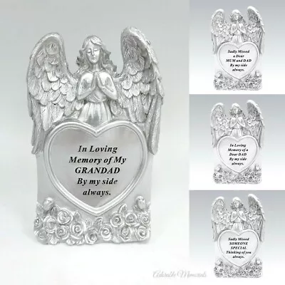 Silver Shimmer Praying Angel Heart Grave Plaque Memorial Ornament Tribute Verse • £18.80