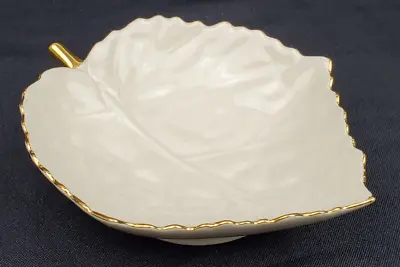 Vintage Lenox Woodleaf Collection Leaf Trinket Dish Ivory 24k Gold Trim Japan • $19.95