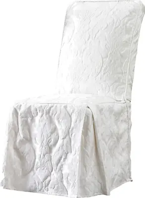 Sure Fit Matelasse Damask Long Dining Chair Slipcover White Washable • $39.95