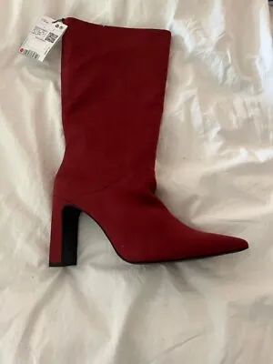 MANGO RED SUEDE BOOTS 37 Never Worn • £59.99