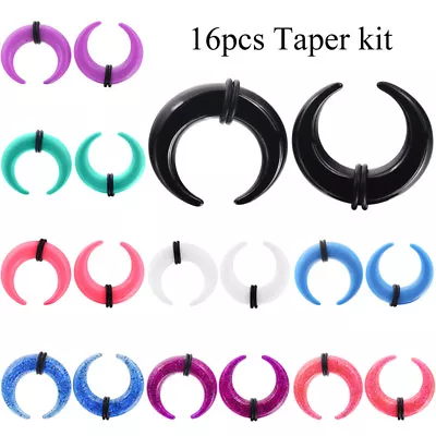 16 PCS C - Shape Acrylic Buffalo Tapers Septum Pincher 2 Black O-Rings 14G-00G • $8.29