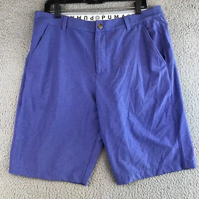 Puma Golf Shorts Men's 34 Blue Striped Pockets Chino Flat Front Rubber Waist • $14.16