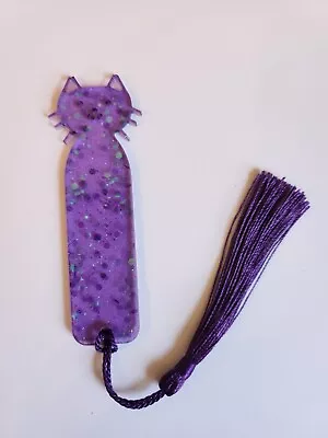 Cat Sparkle Resin Bookmark With Tassel Purple With Glitter • £3.50