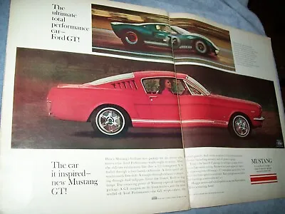 1965 Ford Mustang Fastback & Ford GT Race Car 2p Large-mag Ad -total Performance • £10.55