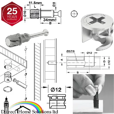 HAFELE MINIFIX C100 Ø12mm CAM LOCK BOLT & FIXING DOWEL FOR Ø10mm HOLES FURNITURE • £4.21