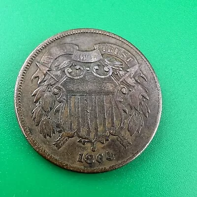 1864 TWO CENT PIECE US Coin 2 Cents US Type Coin Full Motto VF • $14.50