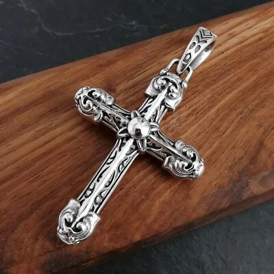 Thick Solid Shiny 925 Sterling Silver Ornate Scroll Cross Pendant Double Sided • $68.95