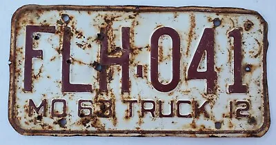 Old Vintage License Plate Missouri 1963 Truck 12 License Plate FLH 041 • $18.99