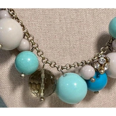 $10 • Buy Beautiful Blue J. Crew Bead & Rhinestone Statement Chunky Choker Necklace