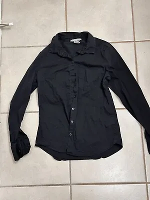 H&M Women Black Long Sleeve Button-Down Shirt 4 • $17