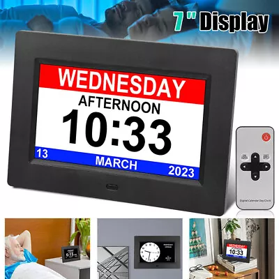 7inch Digital Alarm Clock LCD Calendar Day Datetime Memory Loss Dementia Elderly • £27.89