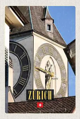 Wooden Sign Wooden Picture 18x12 Cm Zurich Church Clock Gold Architecture • £12.97