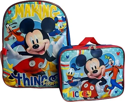 Disney Mickey Mouse Boys Blue School Backpack Lunch Box SET Book Bag Kids  • $23.99