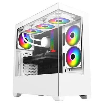 CIT Sense White Gaming PC Case ATX Tower 3x 120MM RGB LED Fan Full Glass Panels • £72.95