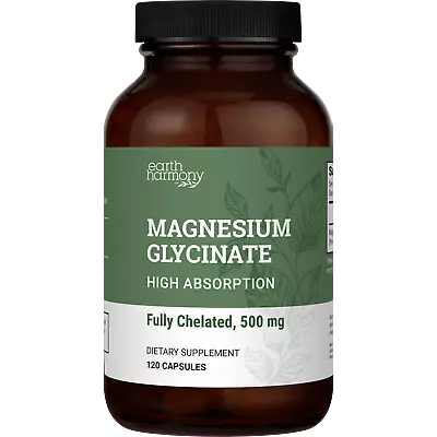 Earth Harmony Magnesium Glycinate 500mg 2-Pack - 120 Capsules Per Bottle • $28.49