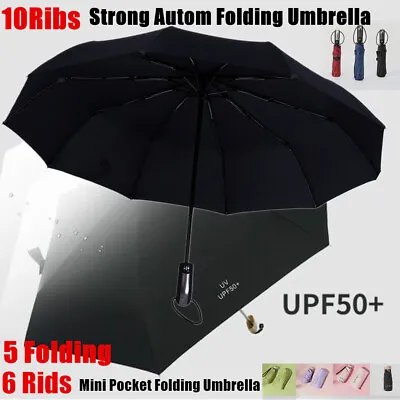 Windproof 10 Ribs Automatic Open Close Umbrella/5 Fodling Mini Pocket Umbrella • £7.99