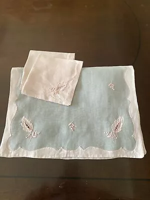 VTG Madeira White Organza W/PINK Applique & Hand Embroidery~Placemat W/2 Napkins • $25