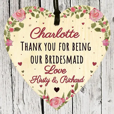 PERSONALISED Bridesmaid Maid Of Honour Flower Girl Thank You Plaque Gifts Heart • £3.98