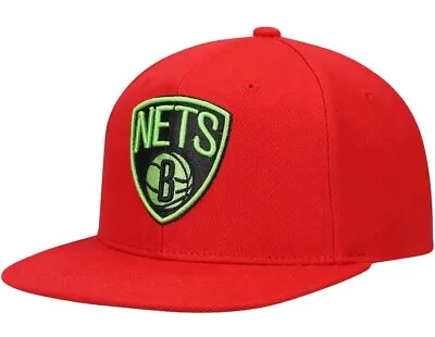 Brooklyn Nets Mitchell & Ness Hat Cap NBA SnapBack Reverse Grinch HWC Red NWT • $19.99