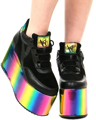 YRU Qozmo Lo Black/Rainbow Multi Platform Sneakers US 7 • $141.59