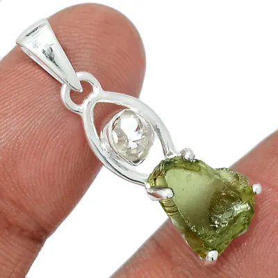 Natural Genuine Czech Moldavite & Herkimer Diamond 925 Silver Pendant CP23887 • $31.99