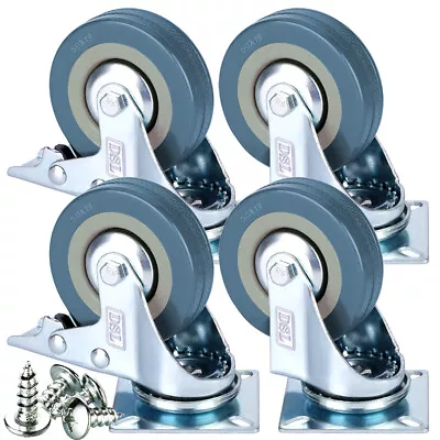 £9.99 • Buy 4 X Heavy Duty 50mm Rubber Swivel Castor Wheels Trolley Furniture Caster Brake