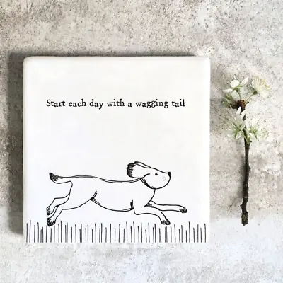 East Of India Porcelain Coaster Dog Wagging Tail Friendship Gift • £7.15