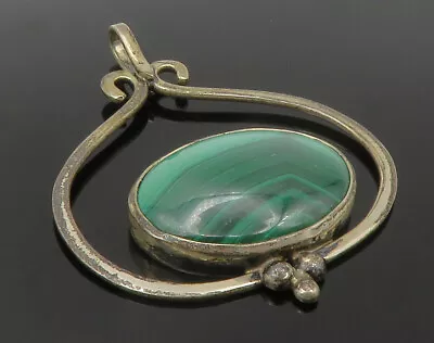 S. STONE 925 Sterling Silver - Vintage Cabochon Cut Malachite Pendant - PT10195 • $59.96