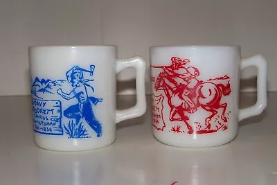 Vtg. DAVY CROCKETT FAMOUS FRONTIERSMAN INDIAN FIGHTER MILK GLASS MUGS D HANDLE • $17.95