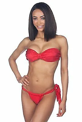 $19.99 • Buy Rosa Cha Sexy Wired Bandeau Low Rise Brazilian Cut Bikini Swimsuit Set - Red, L