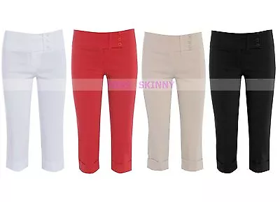 New Ladies Pedal Pusher  3/4  Shorts Womens Capri Pants Black White  Size 8-26 • £9.99