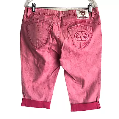 Ecko Red Women's Capri Jeans Size 12 Pink Cuffed Stretch Big Logo Casual Comfort • $12.74