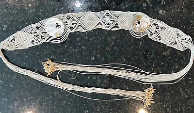 Macrame Cord White Belt W/Mother Of Pearl Accents Bohemian/Hippie • $13.50
