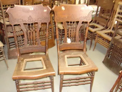 #58 - 2 Antique Pressed Back Chairs W/Reeded Spindles FANCY - For Restoration • $229.99