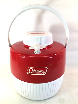 COLEMAN 1 Gallon Water Cooler W/Handle Lid Cup Top Spout Red & White • $16