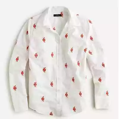 J. Crew Cotton Poplin Slim Perfect Shirt With Knot Embroidery | Size 2 • $19.20