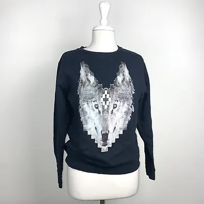 Marcelo Burlon County Of Milan Designer Black Wolf Sweater Overhead Jumper Sz S • $119.99