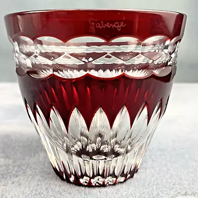 Faberge Na Zdorovye Ruby Cut To Clear Crystal DOF Rocks Whisky Whiskey Glass • $99.99