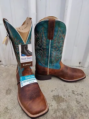 Ariat Wild Thang Mens Size 12 D Brown Green Leather Square Toe Cowboy Boots • $199.49