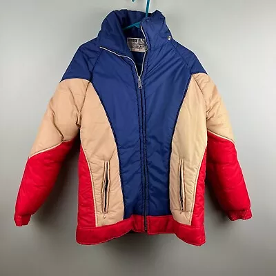 Montgomery Ward Jacket Mens Large Vintage Down Puffer Ski Kelso Red Blue Beige • $49.99