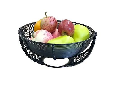 Chef-hub Artisan Black Wire Fruit Bowl / Bread Basket With Optional Linen Cloth • £10.99