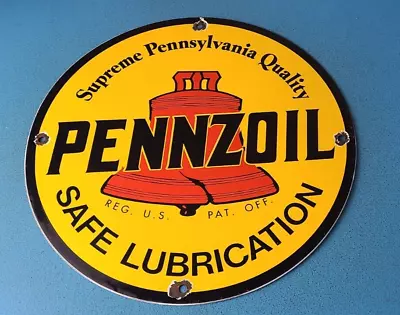 Vintage Pennzoil Sign - Lubrication Gas Service Station Pump Porcelain Sign • $142.37