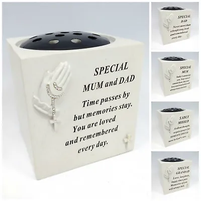 Praying Hands Rosary Beads Memorial Flower Vase – Grave Plaque Tribute Ornament • £19.95