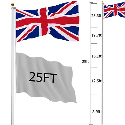 £39.95 • Buy 25FT Garden Aluminium Sectional Flagpole Kit Telescopic Flag Pole With 2 UK Flag
