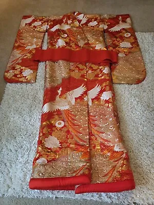 Vintage Silk Japanese Wedding Kimono Hand Embroidered Uchikake • $475