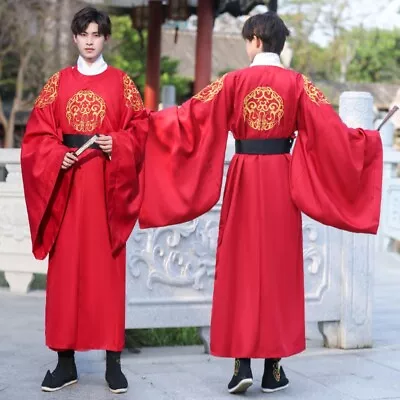 Man Hanfu Kimono Red Black Tang Dynasty Dress Robe Handsome Ancient Chinese  • $44.16