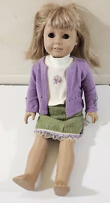 American Girl 18  Doll Light Skin Blonde Hair Brown Eyes Purple Sweater 2008 • $34.99