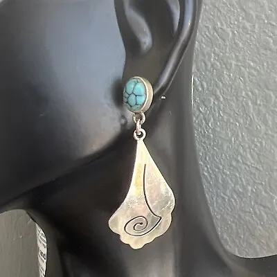 ❤️ Taxco Mexico Sterling Silver Turquoise Gemstone Dangle Earrings • $67.99