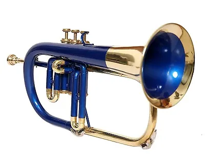 FLUGEL HORN 3V BLUE+BRASS  Expert Choice With Hard Case MOUTHPIECE • $182.24