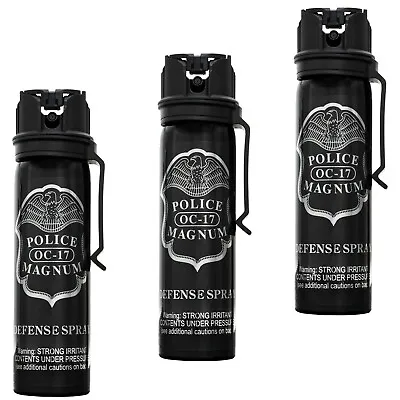 3 POLICE MAGNUM Pepper Spray 4 Ounce Flip Top Belt Clip Stream Defense Security • $30.95